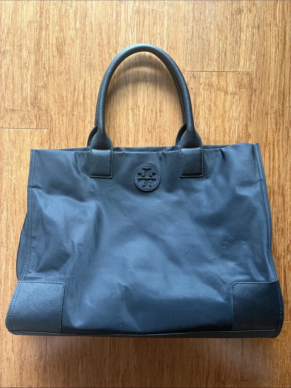 Tory Burch black Ella Nylon Tote with Leather Trim
